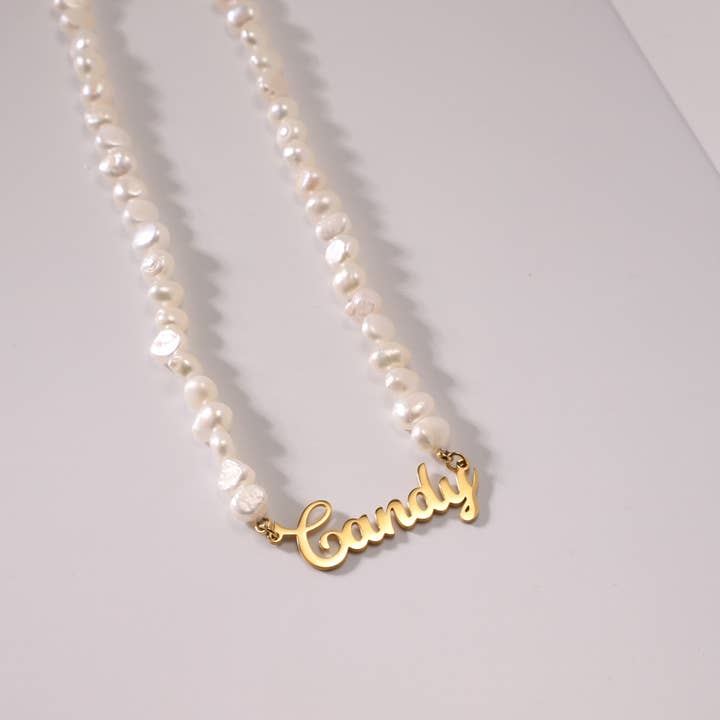 Custom Pearl Name Necklace Personalized Necklace-N211018080 for wholesale by Bornagain Club