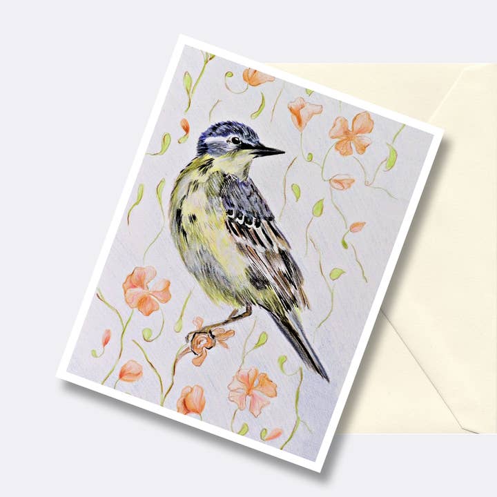 Gul Fågel Rosa Blossoms Natur Konst Gratulationskort för wholesale av Fine Art For Small Spaces