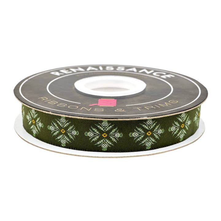 Gran - Blommande tistel i grönt - 7/8" bredd - av Sharon Holland - 15 yards rulle (Förbeställning) för wholesale av Renaissance Ribbons