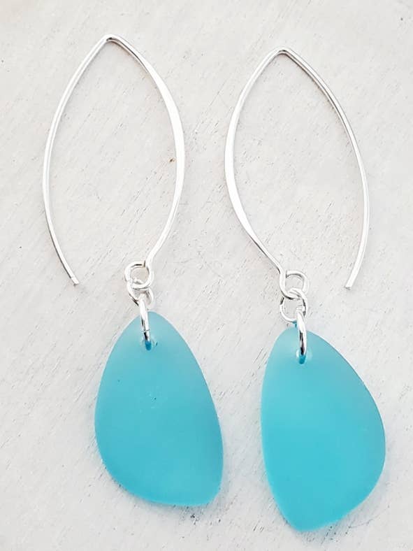 Eco Sea Glass Marquis Pebble Earrings - Turquoise for wholesale by Sosie Designs