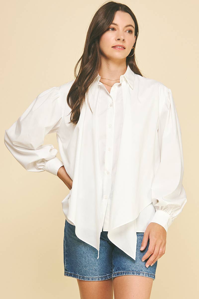 PINCH - Wholesale Button Down Shirt - Women's - FRONT TIE DETAILED BUTTON DOWN SHIRT - 6524T9