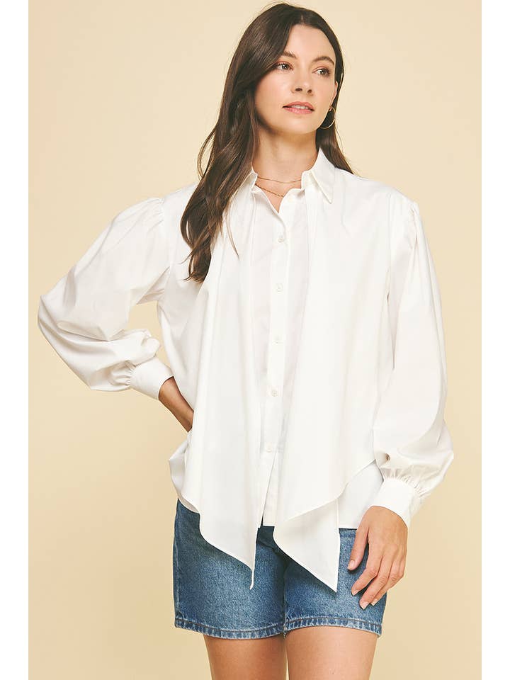 PINCH - Wholesale Button Down Shirt - Women's - FRONT TIE DETAILED BUTTON DOWN SHIRT - 6524T9