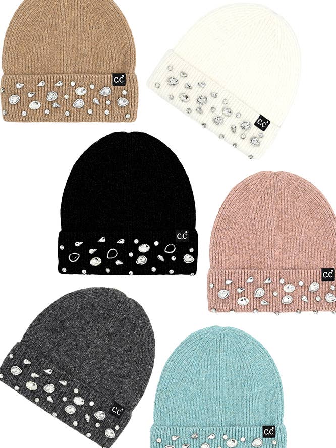 C.C Rhinestone Charm Beanie for wholesale by Hana