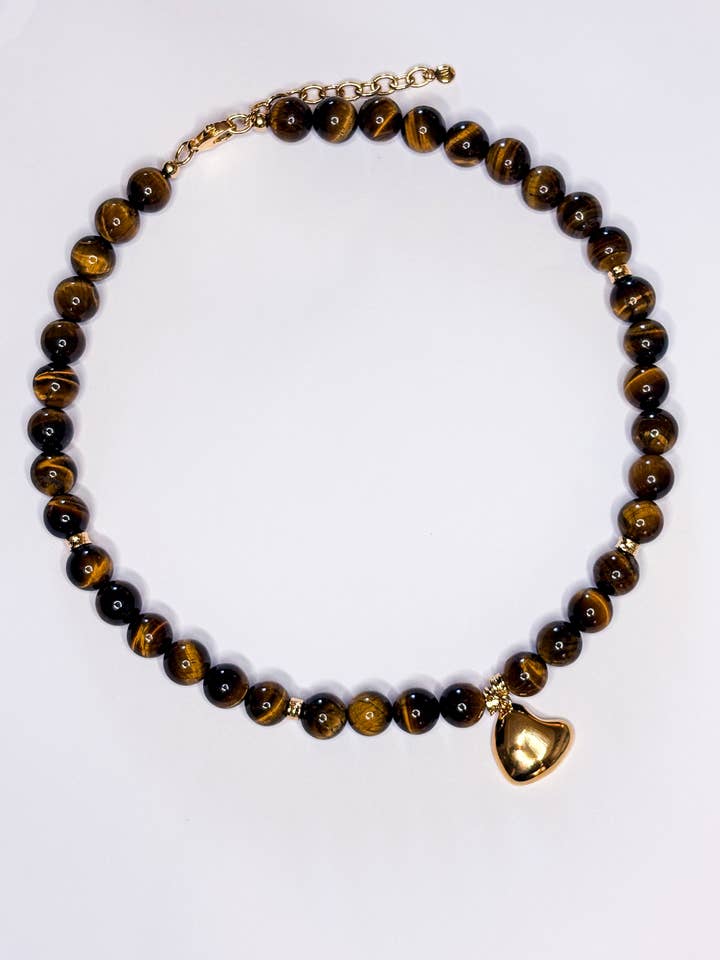 Siena Tigers Eye Chunky Beaded Asymmetric Pendant Necklace for wholesale by Another Mother