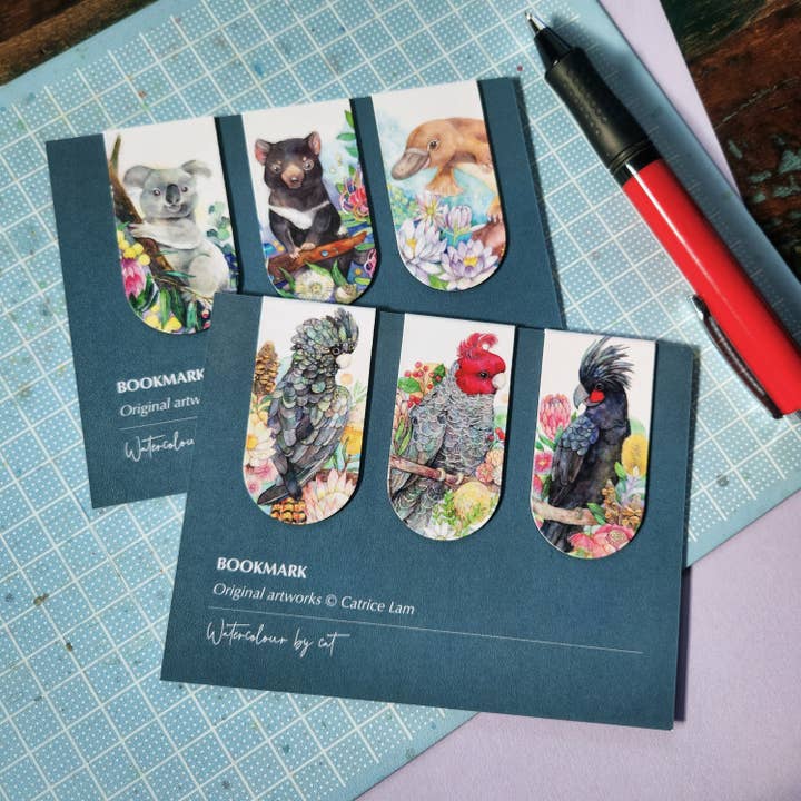 Sæt med 3 australske dyr og fugle Magnetisk bogmærke for engroshandel hos Watercolour By Cat