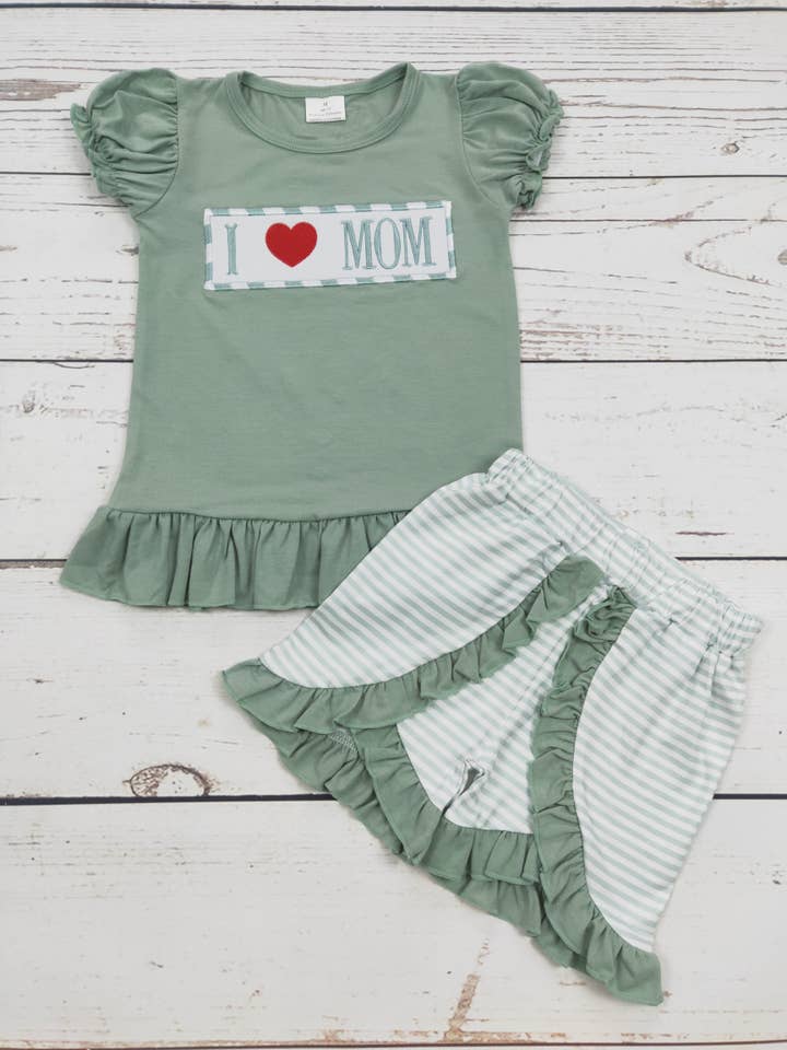 sassy kids palace - Wholesale Top & Short Set - Kids - Baby Girls I Love MOM Appliqué Set