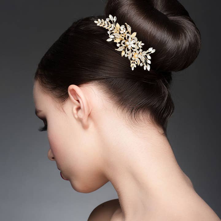 Sensibling Corp. - Wholesale Hair Clip - Women's - Marquise Stone Cluster Embellished Flower Center Branch Hair Comb