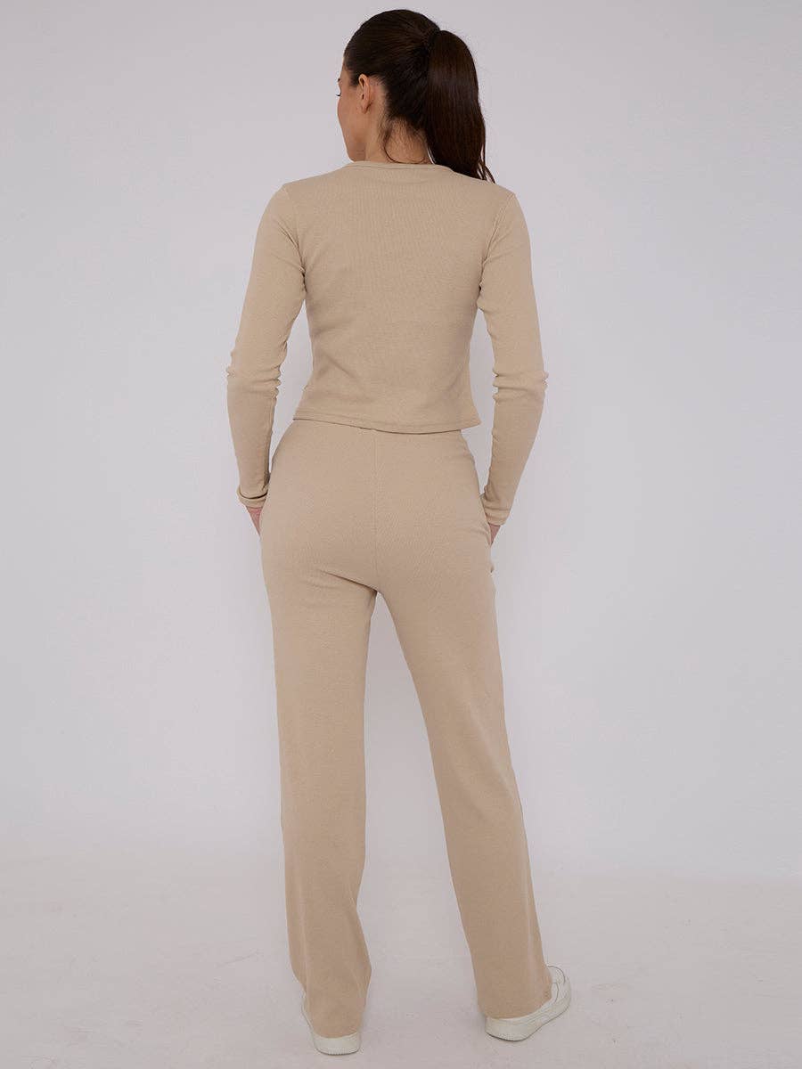 AX Labels - Wholesale Top & Pant Set (NOT Loungewear) - Women's - Ribbed Front Button Detail Top & Wide Leg Trouser Co-ord51