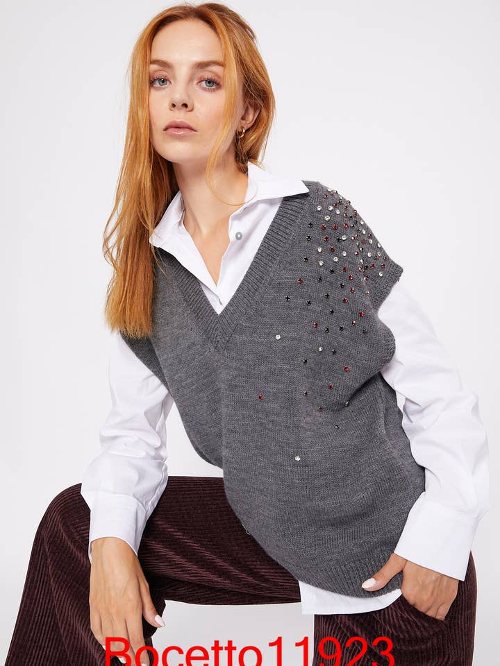 Knit Vest with Bead Details for wholesale by Bocetto
