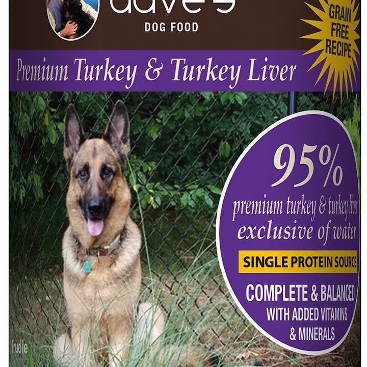 Petdropshipper - Wholesale Pet Food - Dog - Dave's Pet Food Dog 95% Premium Meats Turkey And Turkey Liver 12.5oz. (Case of 12)