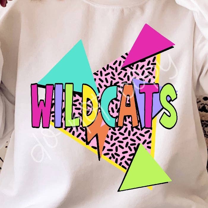 90s Theme Wildcats Mascot DTF Transfer for wholesale by K and M Designs