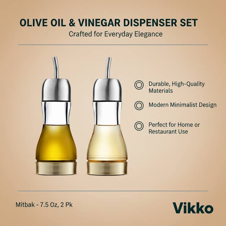 Kadra Kitchenware - Wholesale Oil/Vinegar Dispenser - Mitbak - Olive Oil And Vinegar Dispenser, Gold, 7.5 Oz, 2 Pk3