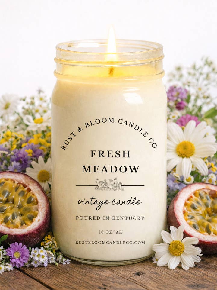 Fresh Meadow 16 Oz Soy Candle for wholesale by Rust & Bloom Candle Co