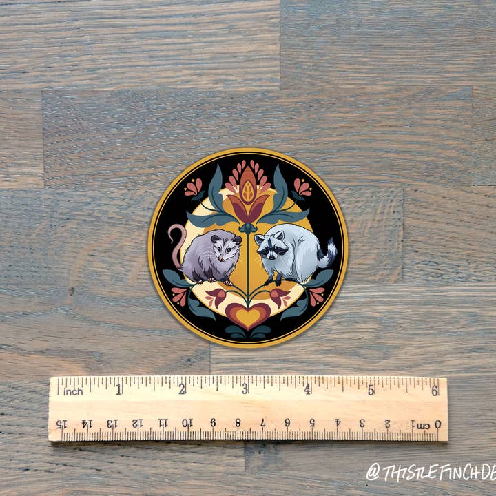 Thistle Finch Designs - Wholesale Sticker - Raccoon & Opossum Hex Sign PA Dutch Vinyl Sticker2