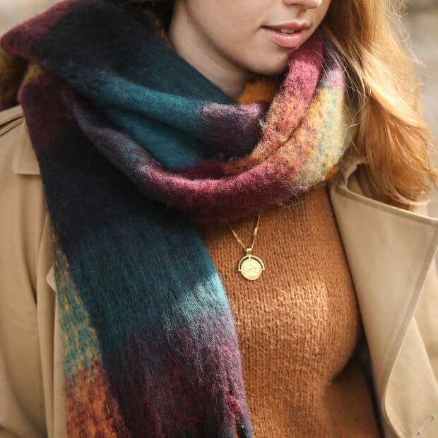 Lisa Angel - Wholesale Scarf - Women's - Thick Burgundy Navy and Mustard Winter Scarf