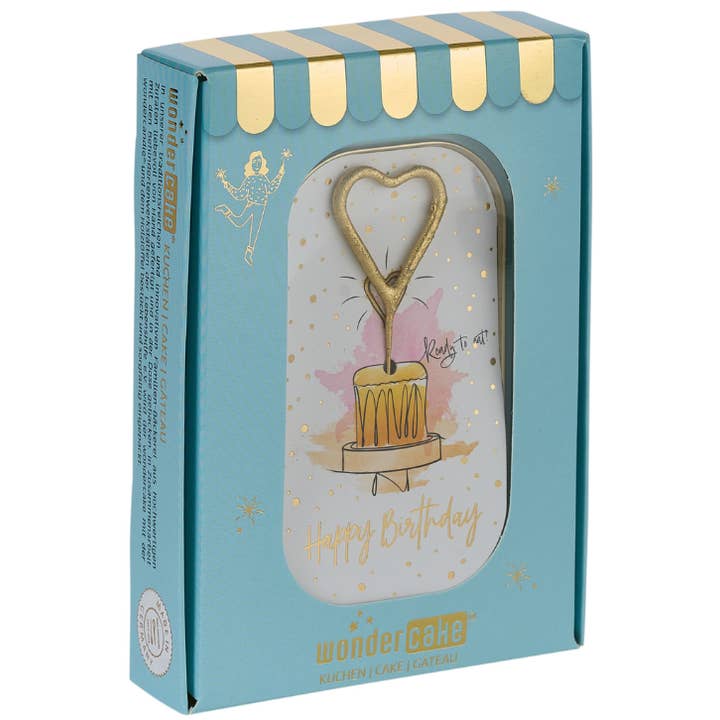 Happy Birthday white Wondercake deluxe blue heart gold for wholesale by Wondercandle