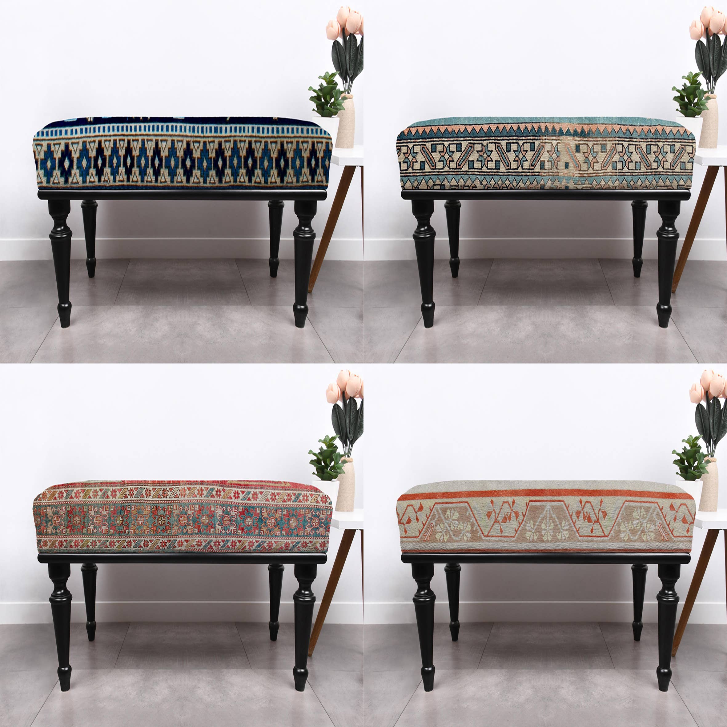 The Loom Wholesale – wholesale Bench – Traditional Turkish Rug Bench With Solid Wood Legs11