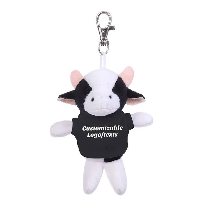 4″ Tiny Cow Keychain Plush with Customizable T-shirts for wholesale by Plushland