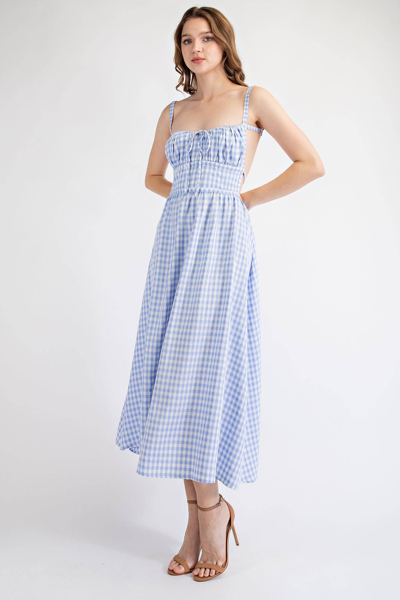 Edit by Nine – wholesale Dress – Women's – Td1787 Gingham Midi Dress With Open Back Strap1