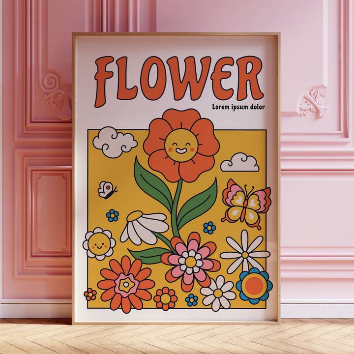 Imprimé de Fleurs Rétro Groovy pour la vente par House of Binky
