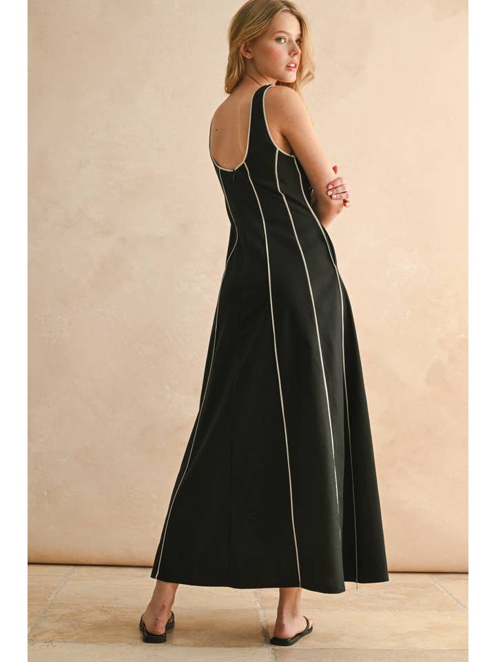 MIOU MUSE - Wholesale Dress - Women's - D5034 PIPING DETAILED PANEL LONG DRESS2