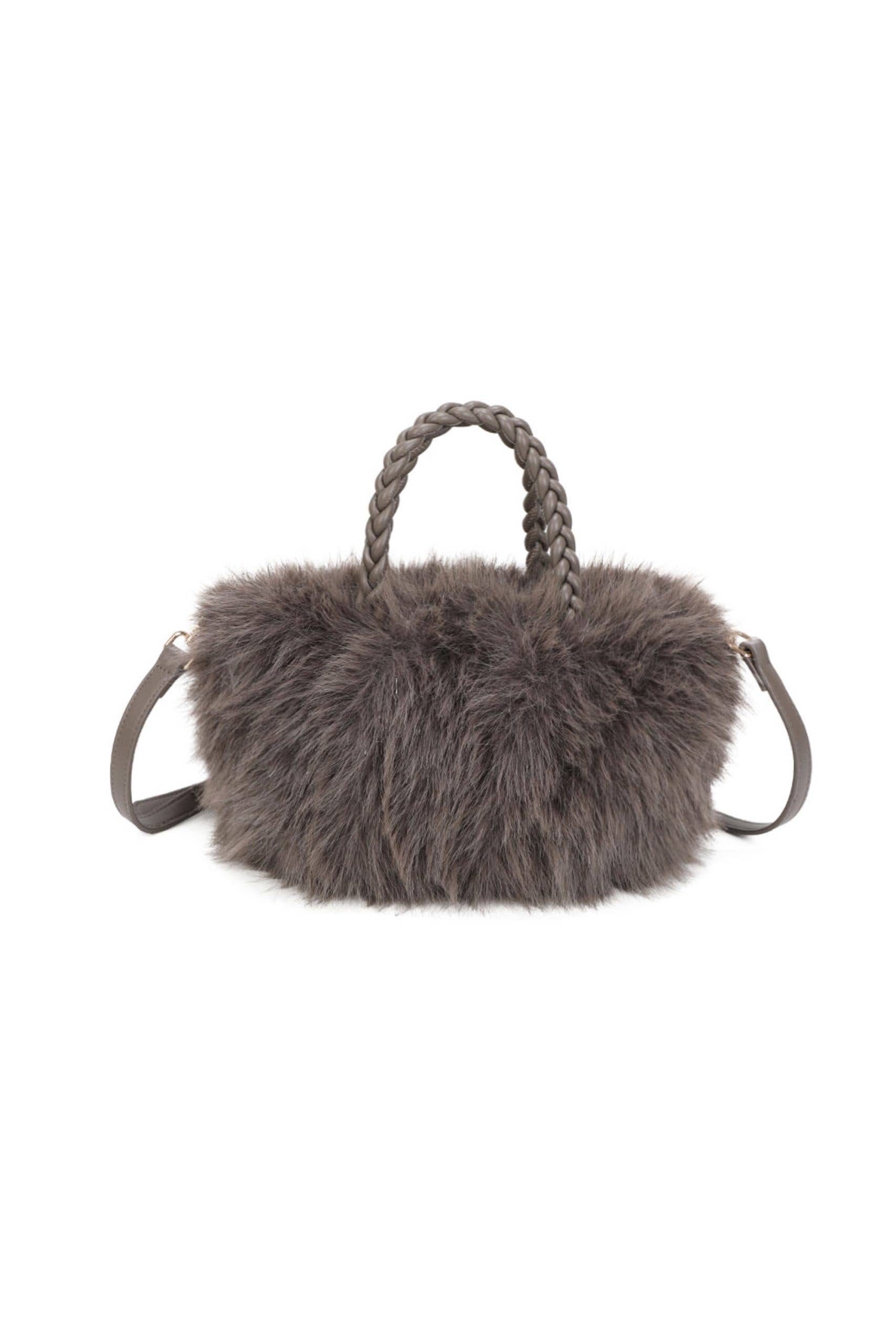 Ellas Trading – wholesale Top handle bag – women's – Elegant Faux Fur Tote Bag Braided Handles Soft Plush3