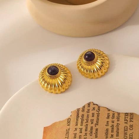 French retro vintage matte round scallop earrings 925 silver for wholesale by Exsito