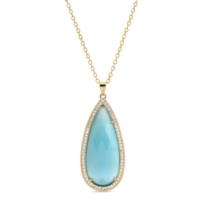 Splendid Iris - Wholesale Pendant/Charm Necklace - SALE - Piper, Long Shimmer Stone Pendant Necklace