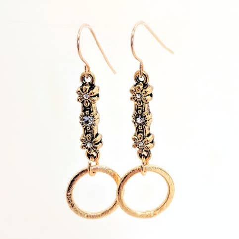Sigalie Jewelry - Wholesale Dangle Earrings - "Charmed" Gold Floral Drop Hoop Earrings0