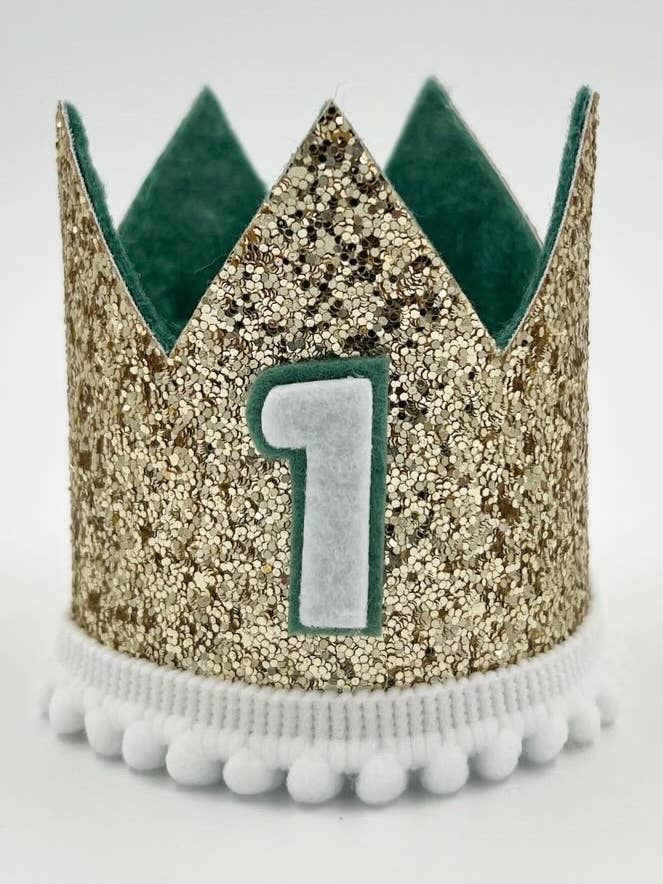 Couronne à paillettes dorées et vertes pour la vente par Nash and Willow