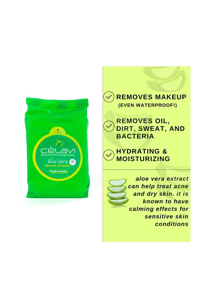 PINEAPPLE Beauty - Wholesale Face & Body Wipes - Celavi MT001 Aloe Vera Makeup Cleansing Towelette - 6pc3