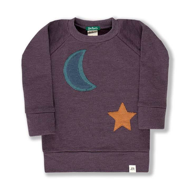 Boysenberry Moon & Star Patch Crewneck Sweatshirt for wholesale by Little Road Co.