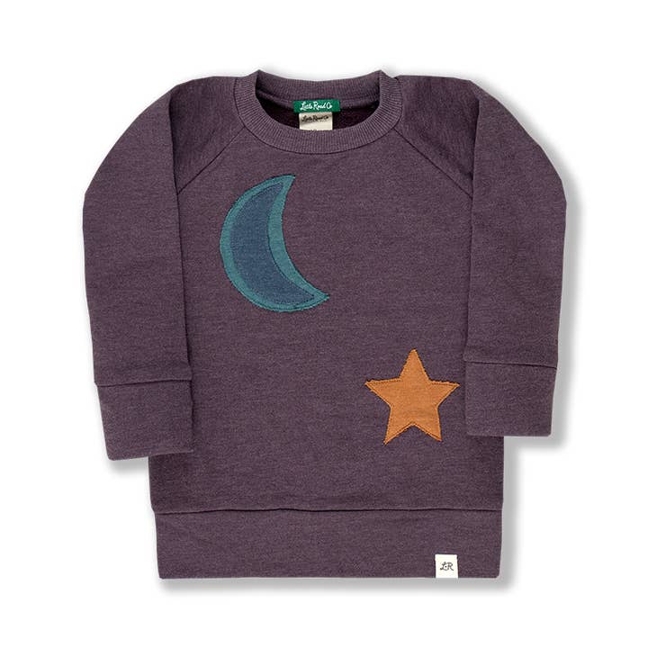 Boysenberry Moon & Star Patch Crewneck Sweatshirt for engroshandel hos Little Road Co.