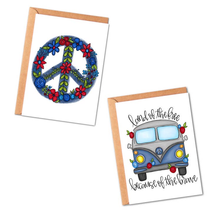 4 juli Floral Peace Patriotic Holiday wenskaart voor wholesale door Simply Crafty