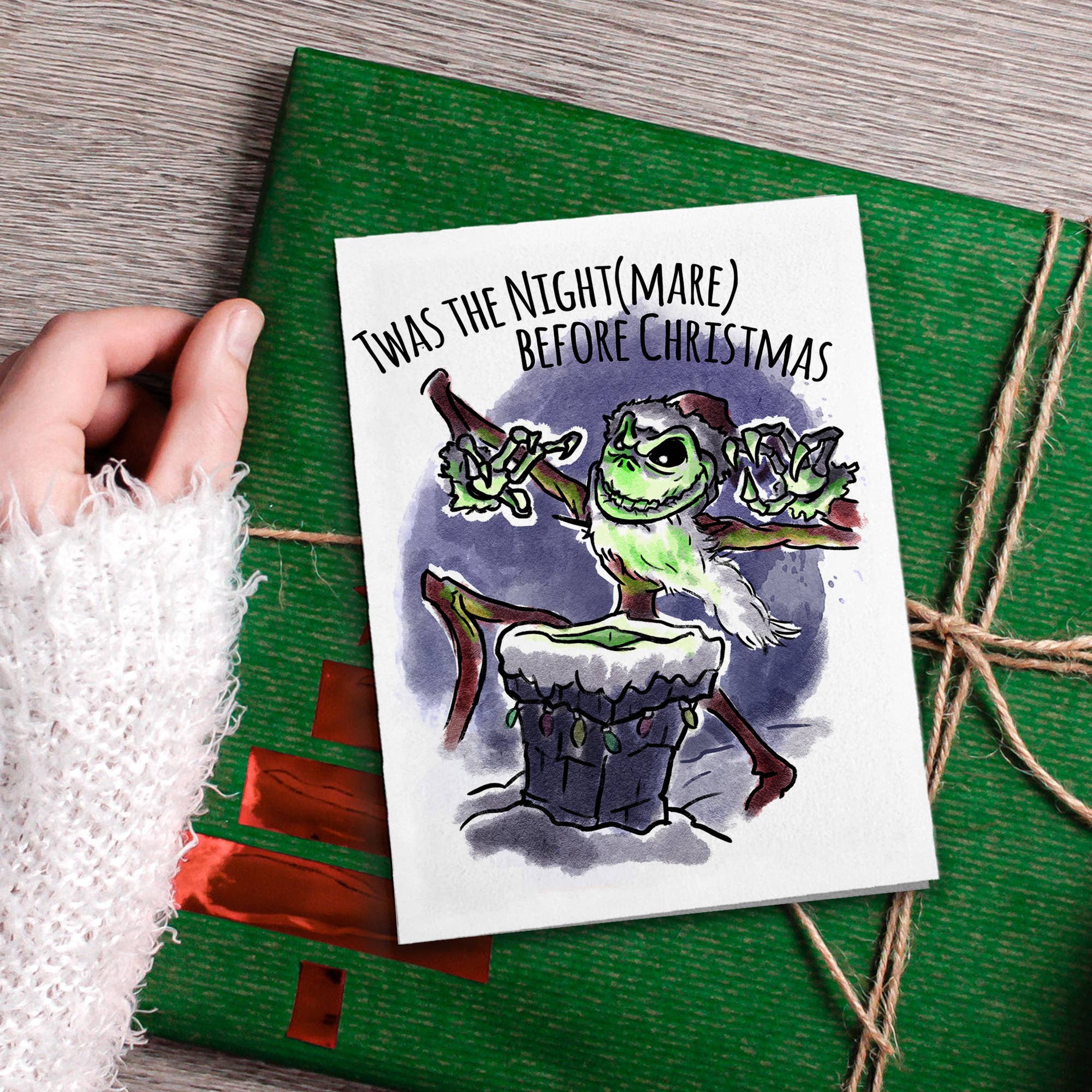 Aaron Millard Illustration - Venta al por mayor Tarjetas de Navidad - Tarjeta navideña de película de terror «Fue la noche antes de Navidad»3