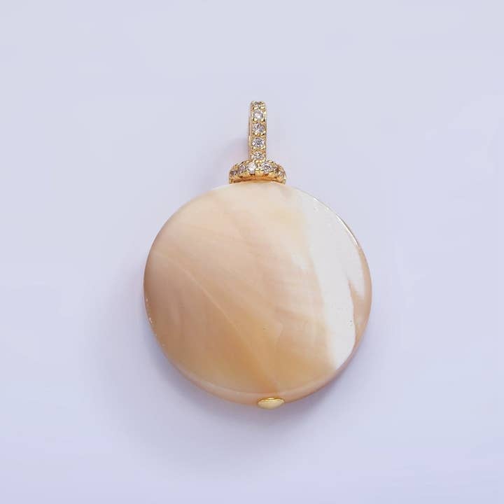 16K Gold Filled Peach White Shell Pearl Micro Paved Pendant | P1575 for wholesale by Aim Eternal