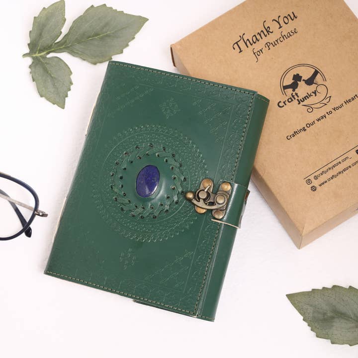 R K Handicrafts and Exporters - Wholesale Journal/diary - Leather Journal with Stone Mandala Embossed Travel Notebook 1