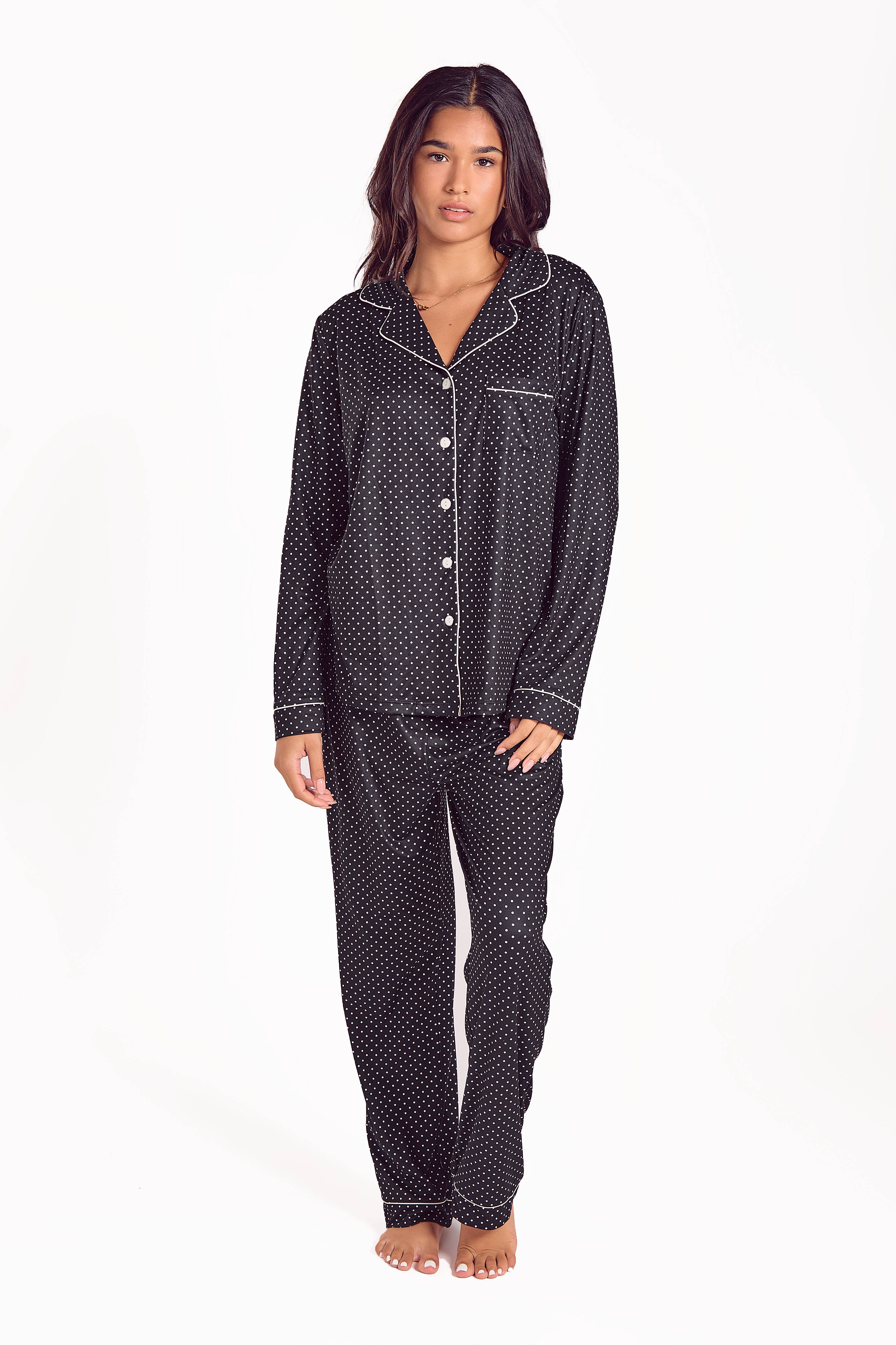 iCollection - Wholesale Nightgown - Women's - Calise Plus Size Stretch-Knit Black L/S Sleep Shirt-Dress12