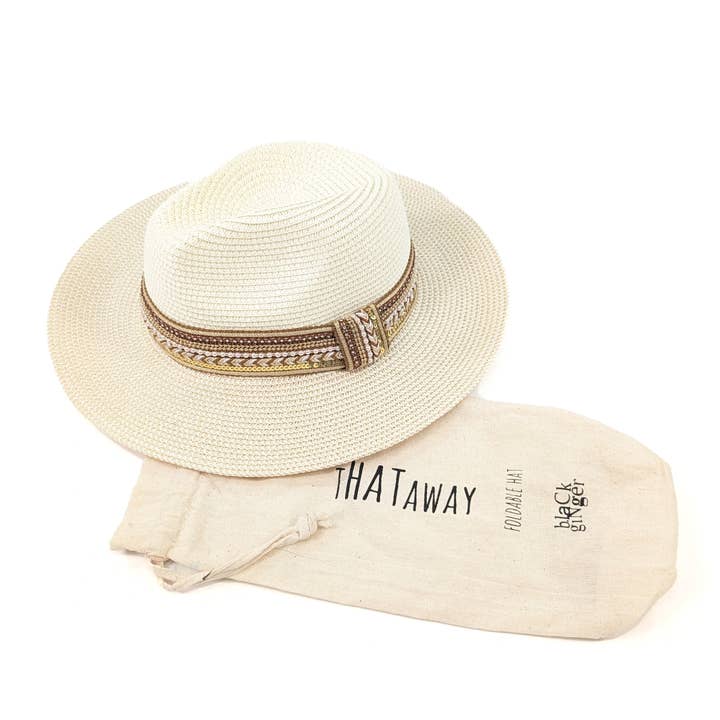 Black Ginger - Wholesale Straw Hat - Women's - Jewelled Band Panama Foldable Hat (57cm) - Natural