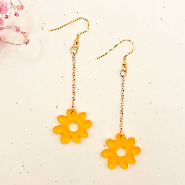 (Yellow) Daisy Chain Charm Acrylic Earrings for wholesale by Hoity Toity Goods