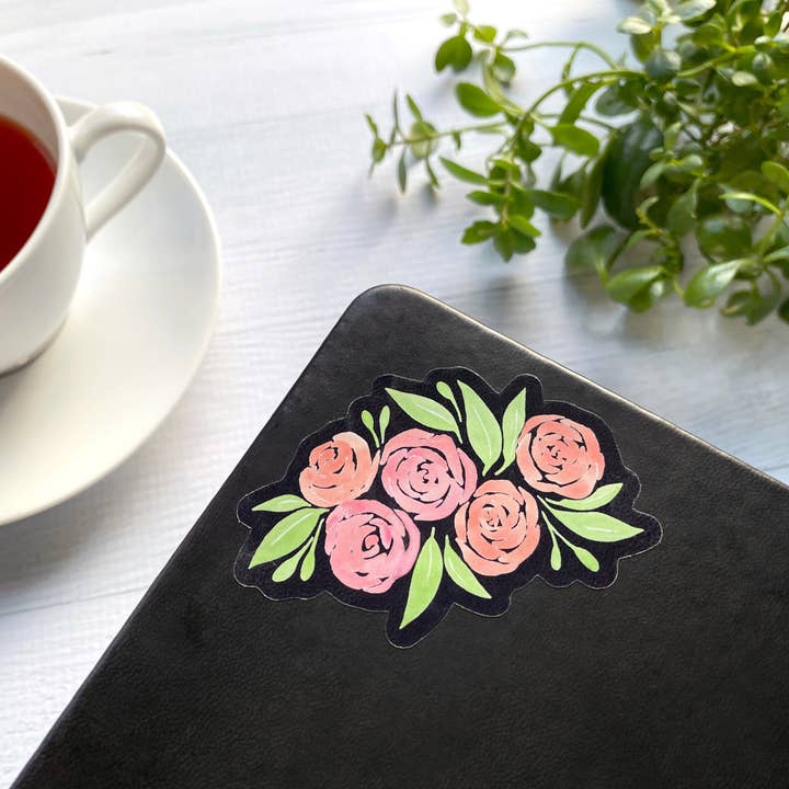 Kela Designs - Wholesale Sticker - Pink Watercolor Roses Clear Vinyl Sticker