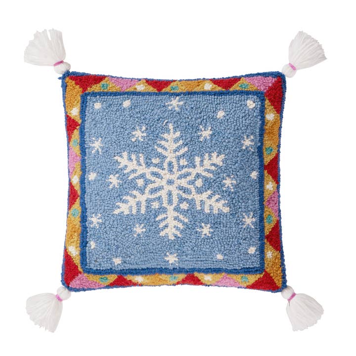 Fair Isle Snowflake w/Tassels Hook Pillow for wholesale by Peking Handicraft