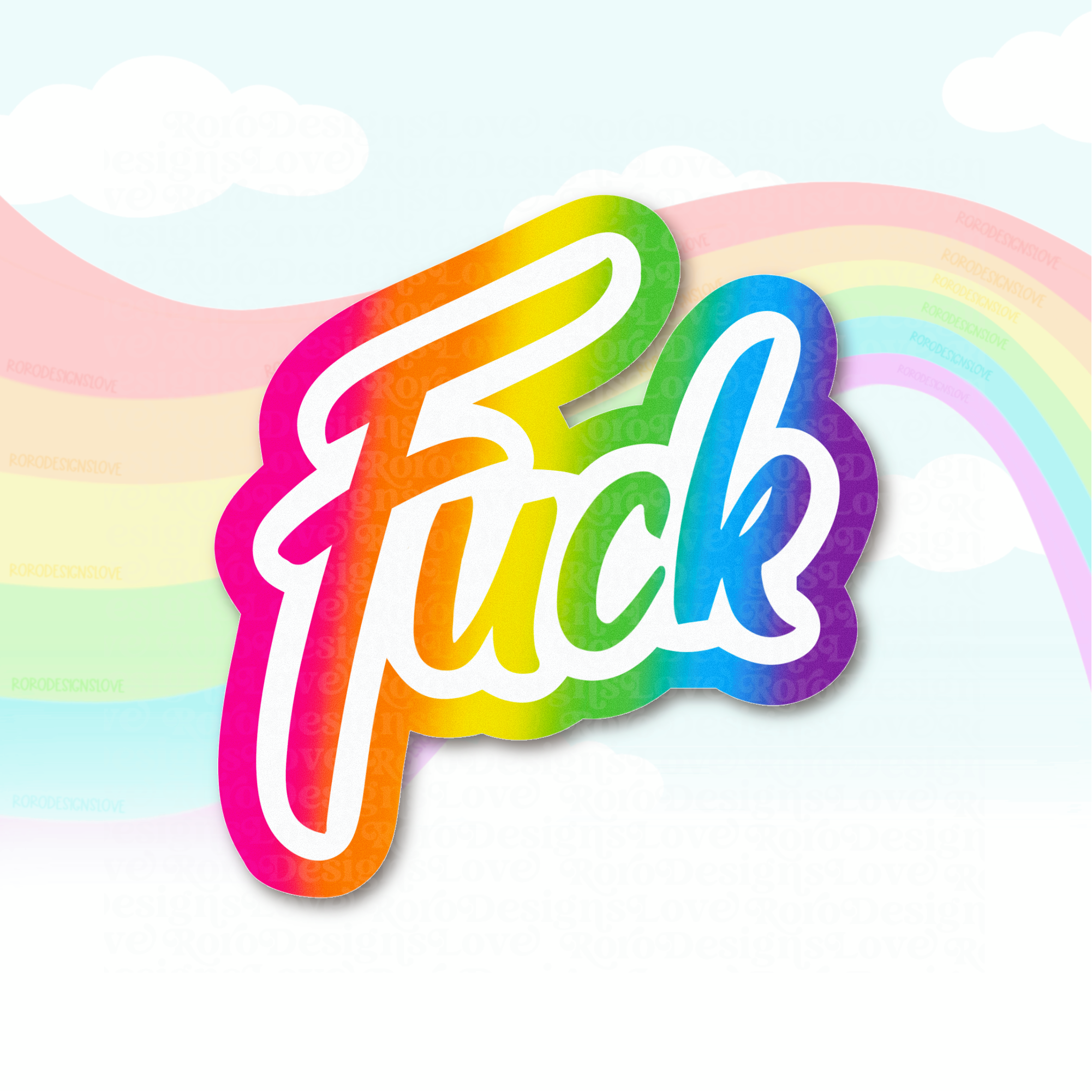 RoroDesignsLove - Wholesale Sticker - Y2K rainbow fuck sticker for water bottle, 90s inspired3