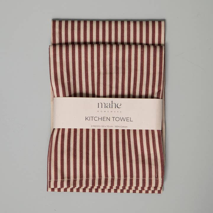 Bourgondische Gestreepte Keukendoekenset 2 voor wholesale door Mahe Homeware