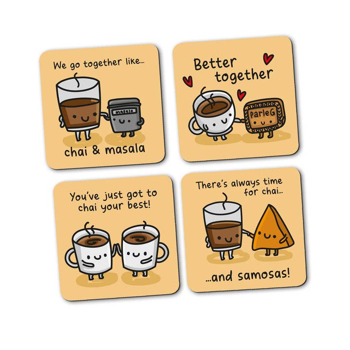 Set Of 4 Cute Chai Coasters for wholesale by The Playful Indian