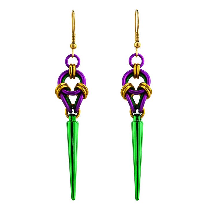 Spiked Polyhedron Earrings - Mardi Gras for wholesale by Rebeca Mojica Jewelry