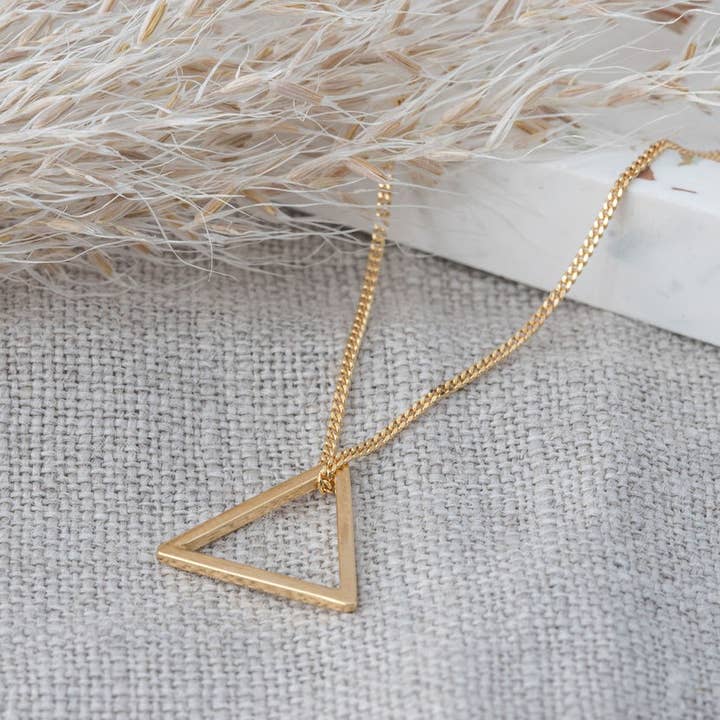 Small triangle necklace, gold for wholesale by Elin Horgan Jewellery