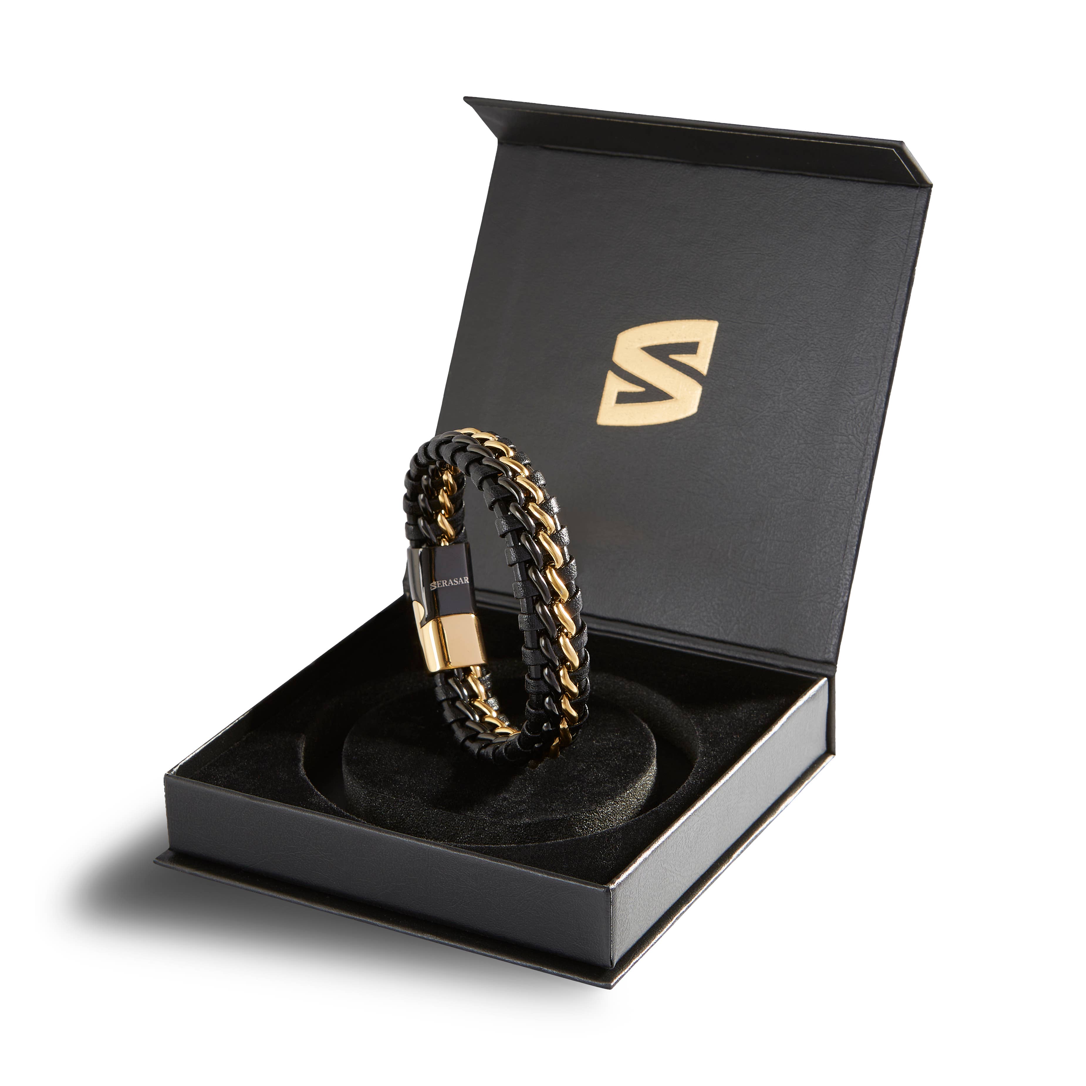 SERASAR - Vendita all'ingrosso Bracciale in tessuto/intrecciato - Bracciale in pelle “Steel” - oro/nero - B0152