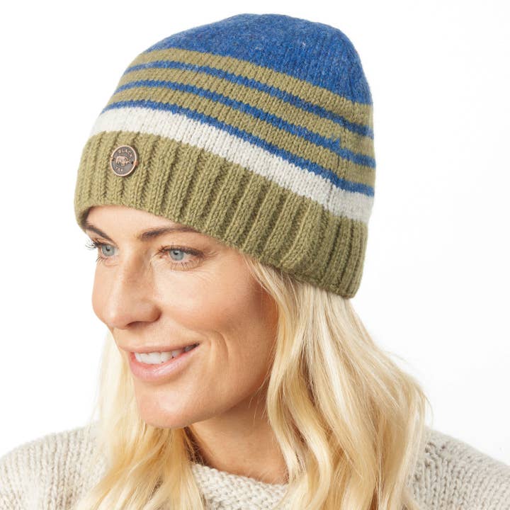 Tonal Stripe Beanie Pure Wool Hat - Knitted - Fair Trade for wholesale by Black Yak Ltd