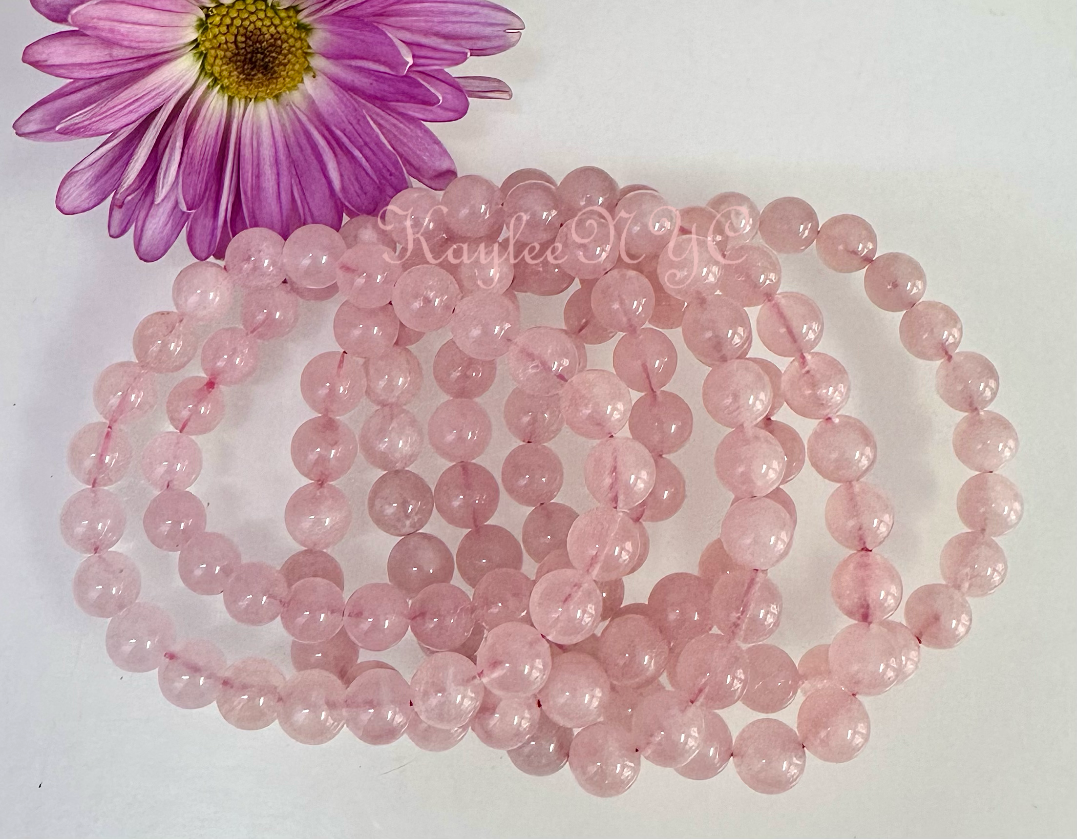 KayleeNYC - Wholesale Beaded Bracelet - Natural Rose Quartz 8mm 7.5” Crystals Healing Energy 12
